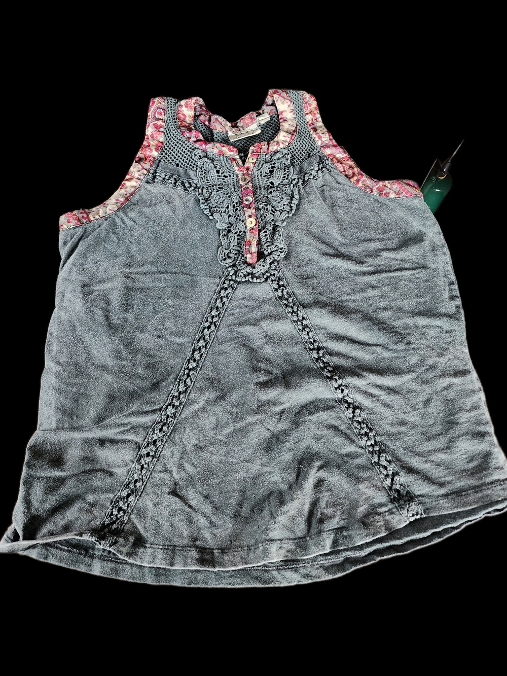 Gimmicks Bke Sleeveless Gray Tank with Pink Trim and Crochet Detail